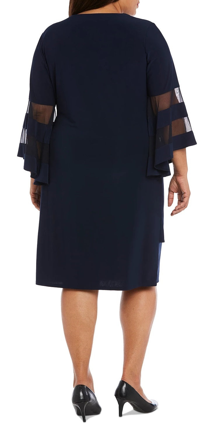 R & M Richards Women's Plus Size Illusion Bell Sleeve Dress Blue Size 18W