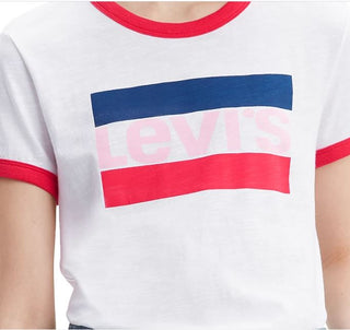 Levi's Women's Cotton Logo Ringer T-Shirt White Size Medium