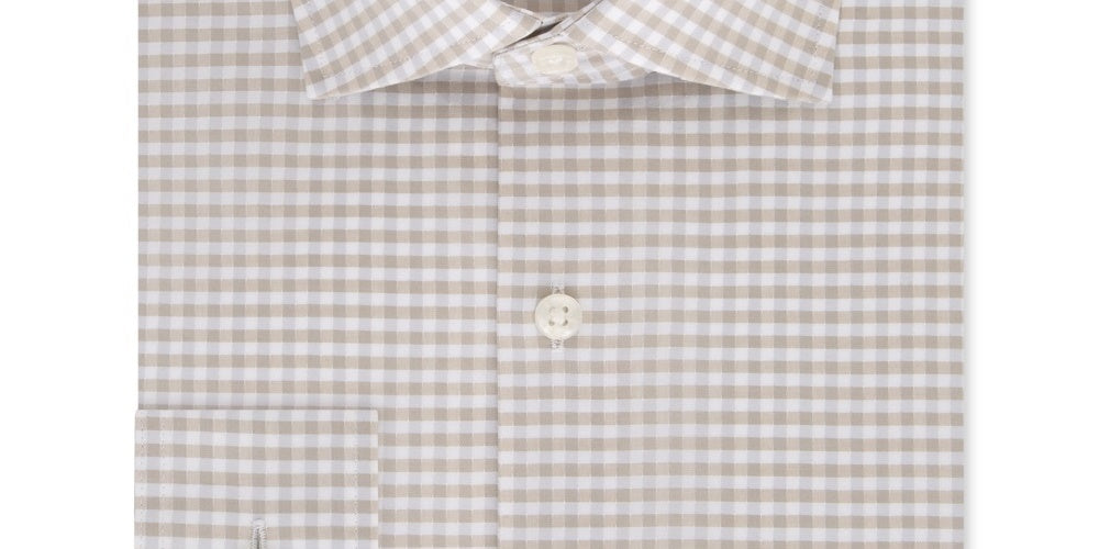 Michael Kors Men's Dress Shirt Hay Check Slim Fit Beige Size 15.5X32X33
