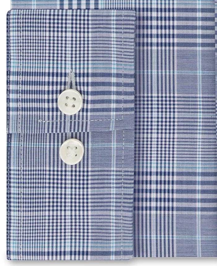 Michael Kors Men's Slim-Fit Non-Iron Airsoft Performance Stretch Plaid Dress Shirt Blue Size 34-35