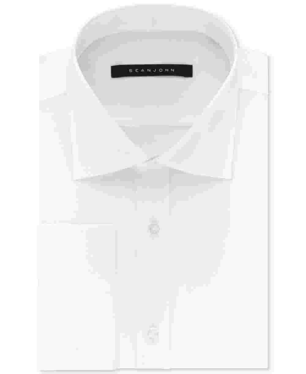 Sean John Men's Fit White Solid Dress Shirt White Size 15.5X34X35