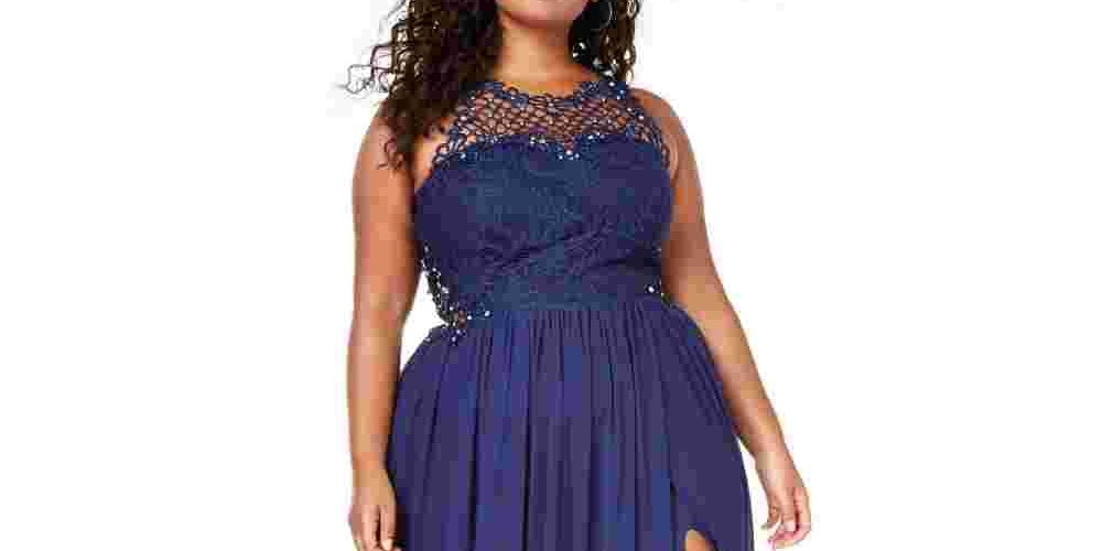City Studios Women's Trendy Embellished Illusion Tulip Gown Navy Size 22W