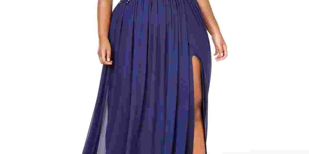 City Studios Women's Trendy Embellished Illusion Tulip Gown Navy Size 22W