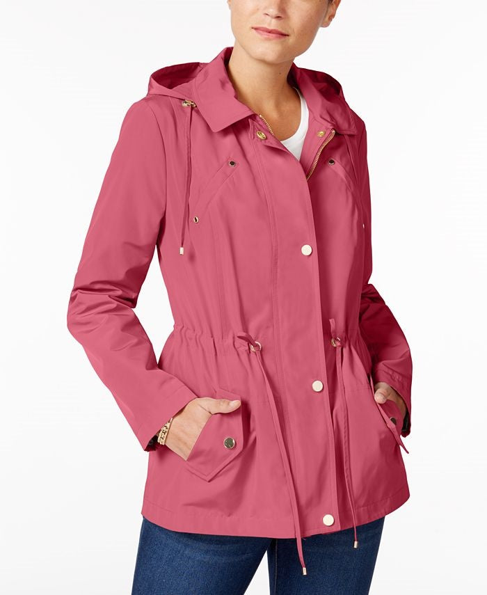 Charter Club Women's Water-Resistant Hooded Anorak Jacket In Regular And Petite Dark Pink Size Large