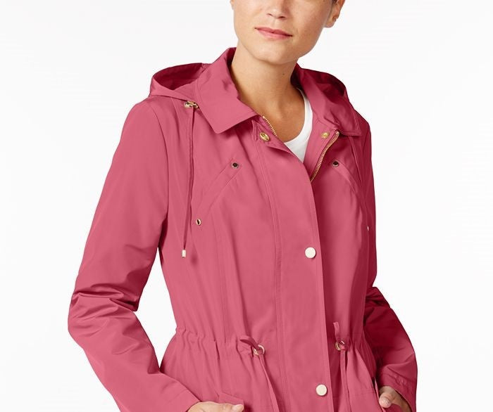 Charter Club Women's Water-Resistant Hooded Anorak Jacket In Regular And Petite Dark Pink Size Large