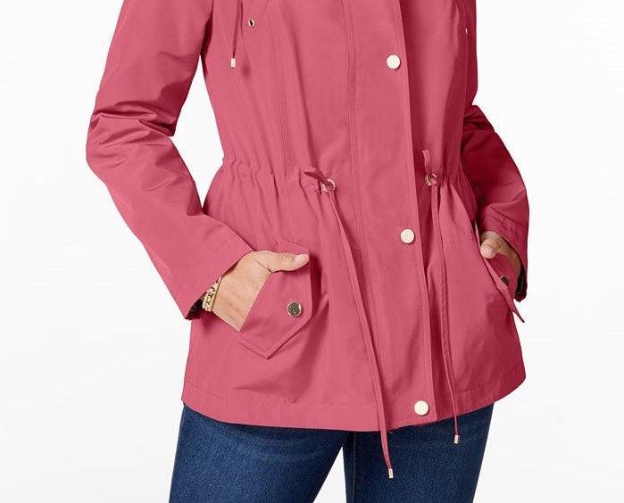 Charter Club Women's Water-Resistant Hooded Anorak Jacket In Regular And Petite Dark Pink Size Large