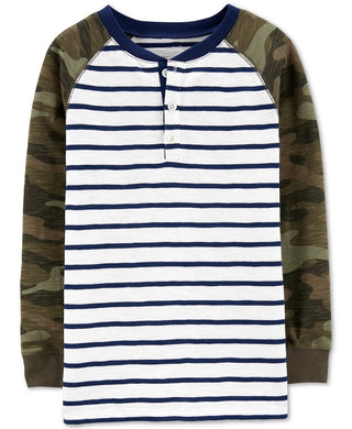 Carter's Little & Big Boy's Striped & Camo Print Cotton Henley T-Shirt Multi Size 8