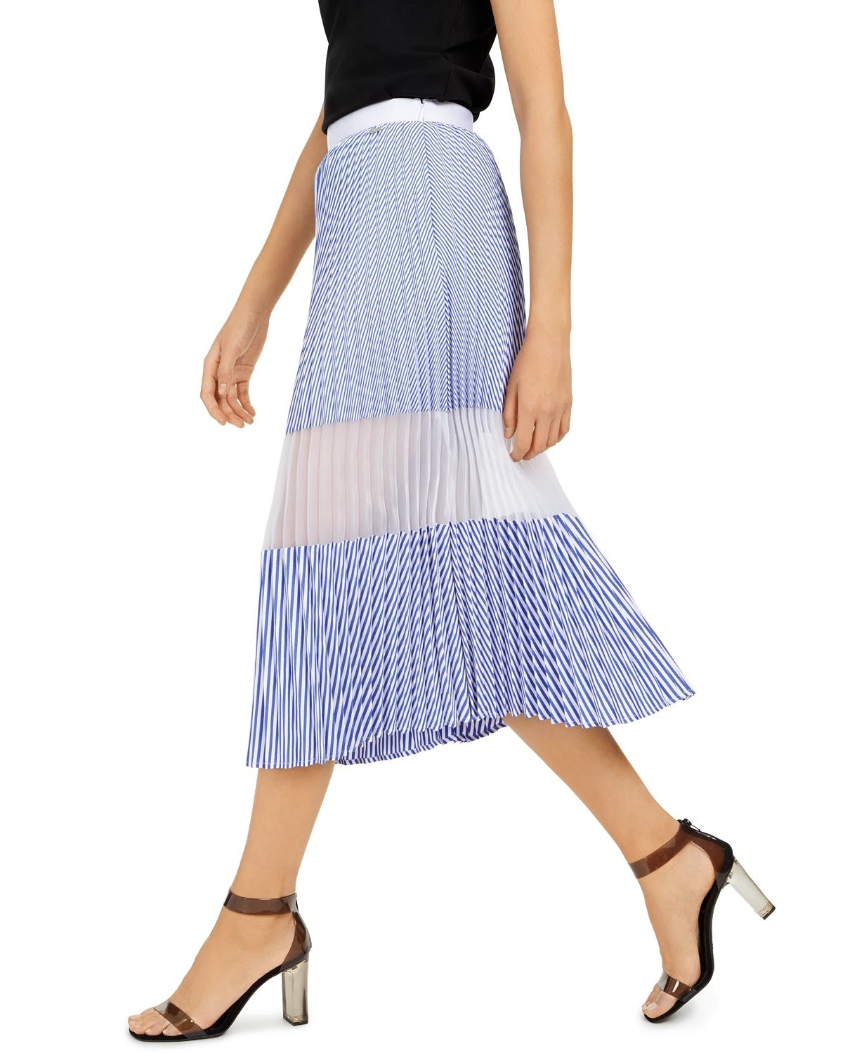 Armani Exchange Women's Pleated Mesh Panel Skirt Blue Size 12