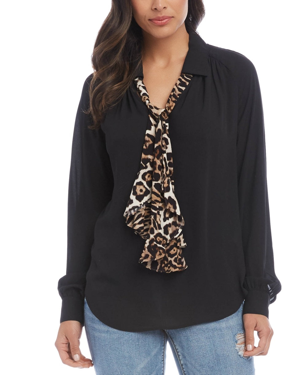 Karen Kane Women's Contrast Tie Long Sleeve Top Black Size Small