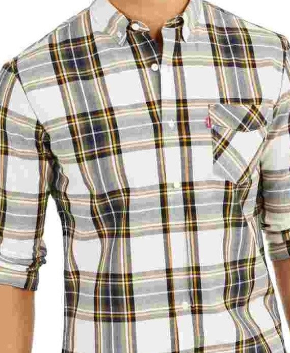 Levi's Men's Large Plaid Button Down Shirt White Size Medium