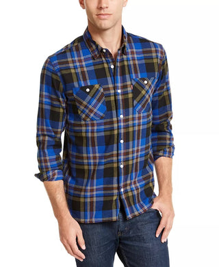 Levi's Men's Dual Pocket Plaid Flannel Shirt Turq Aqua Size Medium