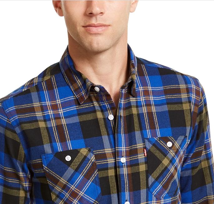 Levi's Men's Dual Pocket Plaid Flannel Shirt Turq Aqua Size Medium
