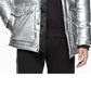 Calvin Klein Men's Metallic Puffer Parka With Faux Fur Trim Silver Size Medium