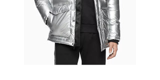 Calvin Klein Men's Metallic Puffer Parka With Faux Fur Trim Silver Size Medium