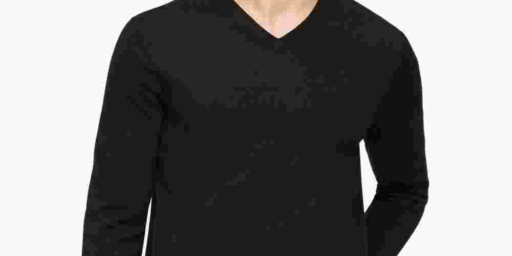 Calvin Klein Men's Merino Wool V-Neck Sweater Charcoal Size X-Small