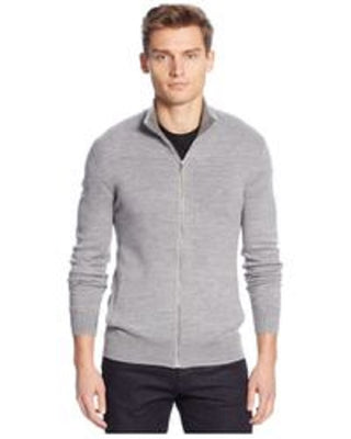 Calvin Klein Men's Merino Full-Zip Sweater Charcoal Size Small