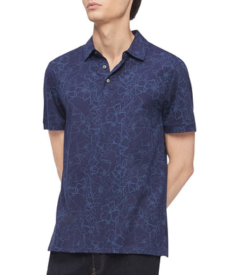 Calvin Klein Men's Short Sleeve All Over Floral Print Maritime Blue Combo Blue Size Large