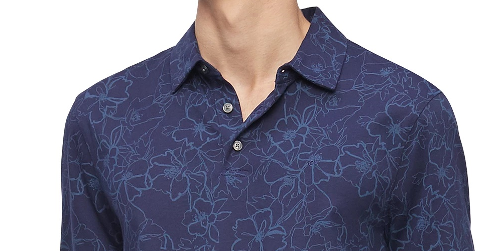 Calvin Klein Men's Short Sleeve All Over Floral Print Maritime Blue Combo Blue Size Large