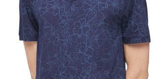 Calvin Klein Men's Short Sleeve All Over Floral Print Maritime Blue Combo Blue Size Large