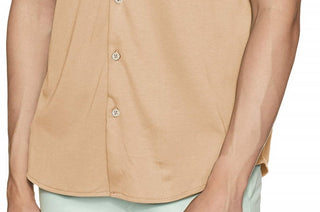 Calvin Klein Men's Short Sleeve Liquid Touch Button Up Polo Shirt Brown Size Small