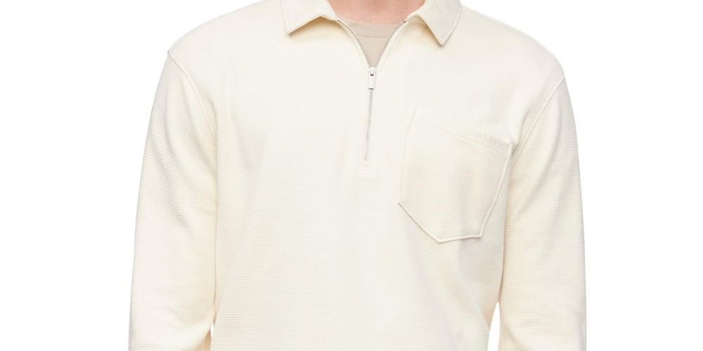 Calvin Klein Men's Collared 1/4 Zip Polo Shirt White Size X-Large