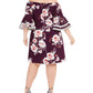 Love Squared Women's Floral Bell Sleeve Off Shoulder Knee Length Shift Party Dress Purple Size 1X