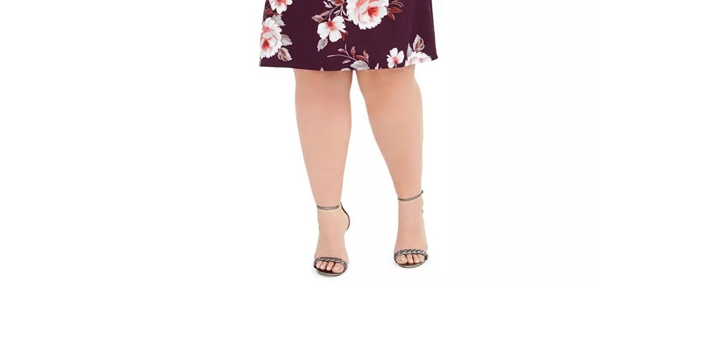 Love Squared Women's Floral Bell Sleeve Off Shoulder Knee Length Shift Party Dress Purple Size 1X
