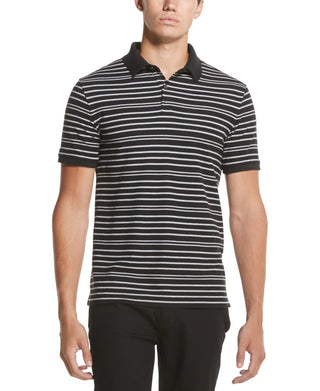 DKNY Men's Pique Stripe Polo Shirt Charcoal Size Medium