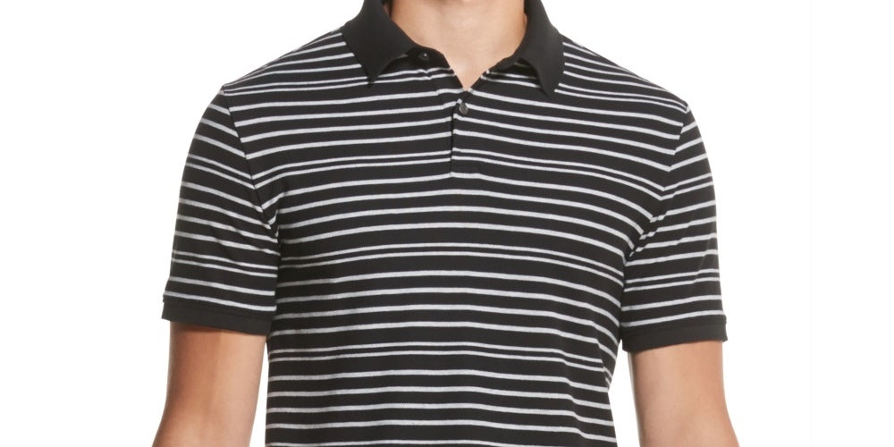 DKNY Men's Pique Stripe Polo Shirt Charcoal Size Medium