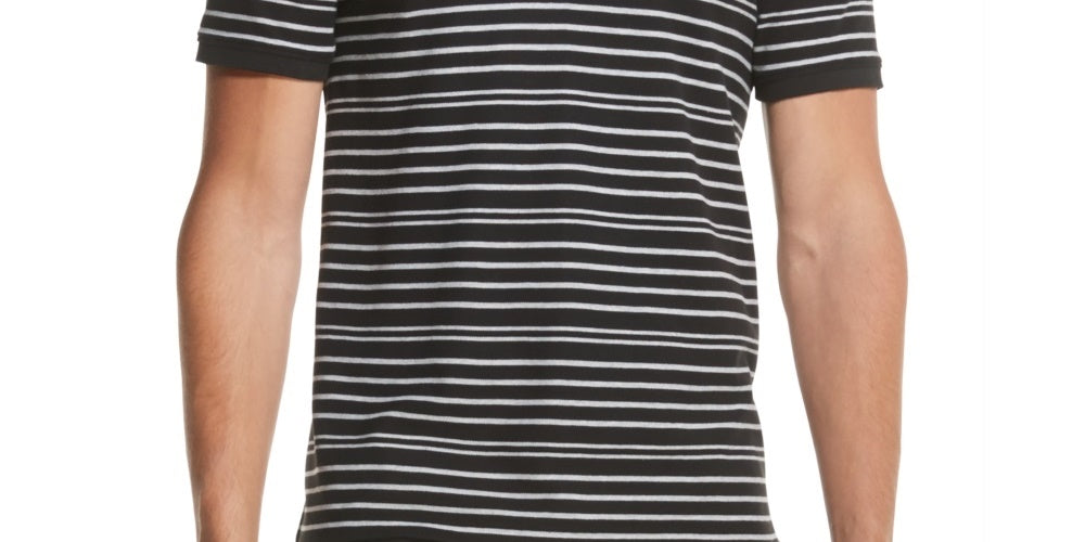 DKNY Men's Pique Stripe Polo Shirt Charcoal Size Medium