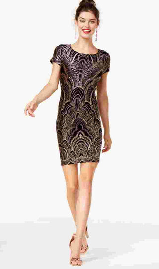 Jump Women's Black Short Sleeve Jewel Neck Above The Knee Body Con Cocktail Dress Black Size XX-Small