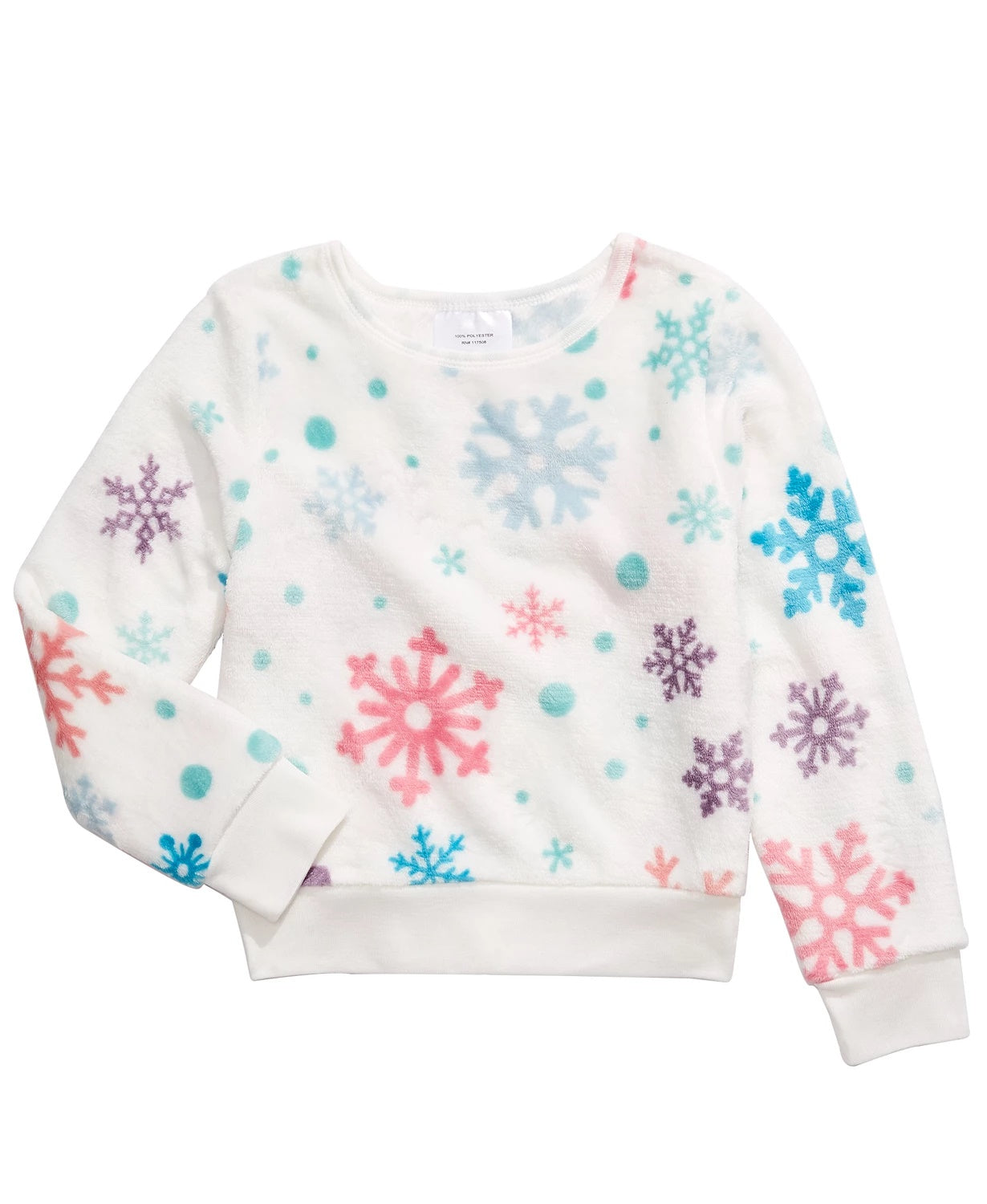 Evy Of California Big Girls Plush Snowflake-Print Top Beige Size Small