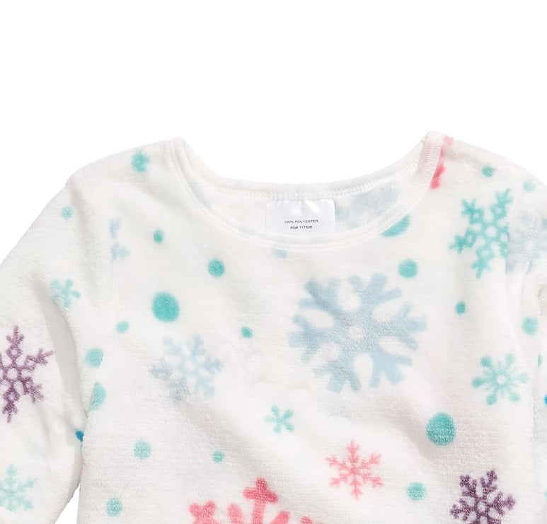Evy Of California Big Girls Plush Snowflake-Print Top Beige Size Small