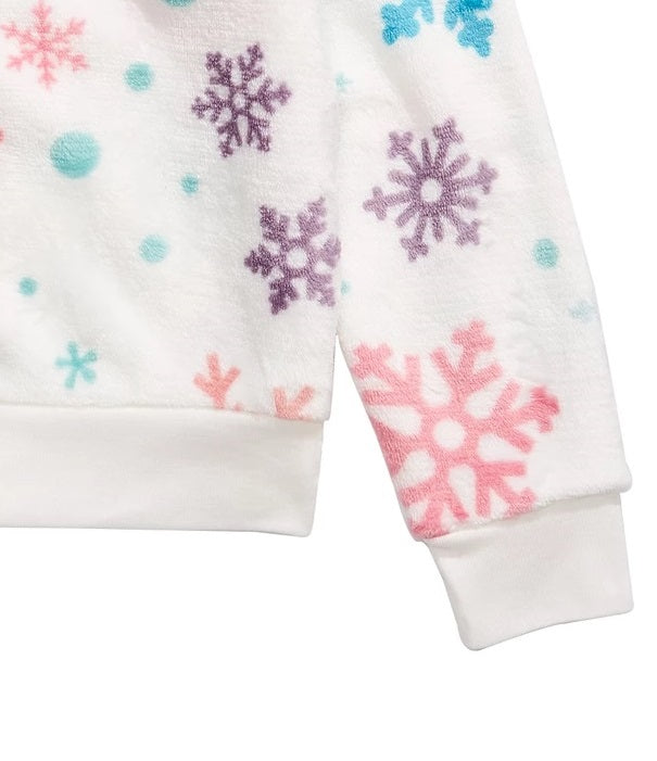 Evy Of California Big Girls Plush Snowflake-Print Top Beige Size Small