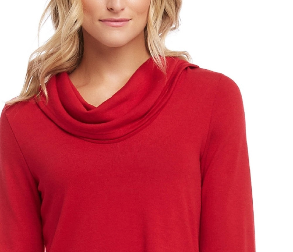 Karen Kane Women's Cowl Neck Side Slit Turtleneck Sweater Red Size X-Large