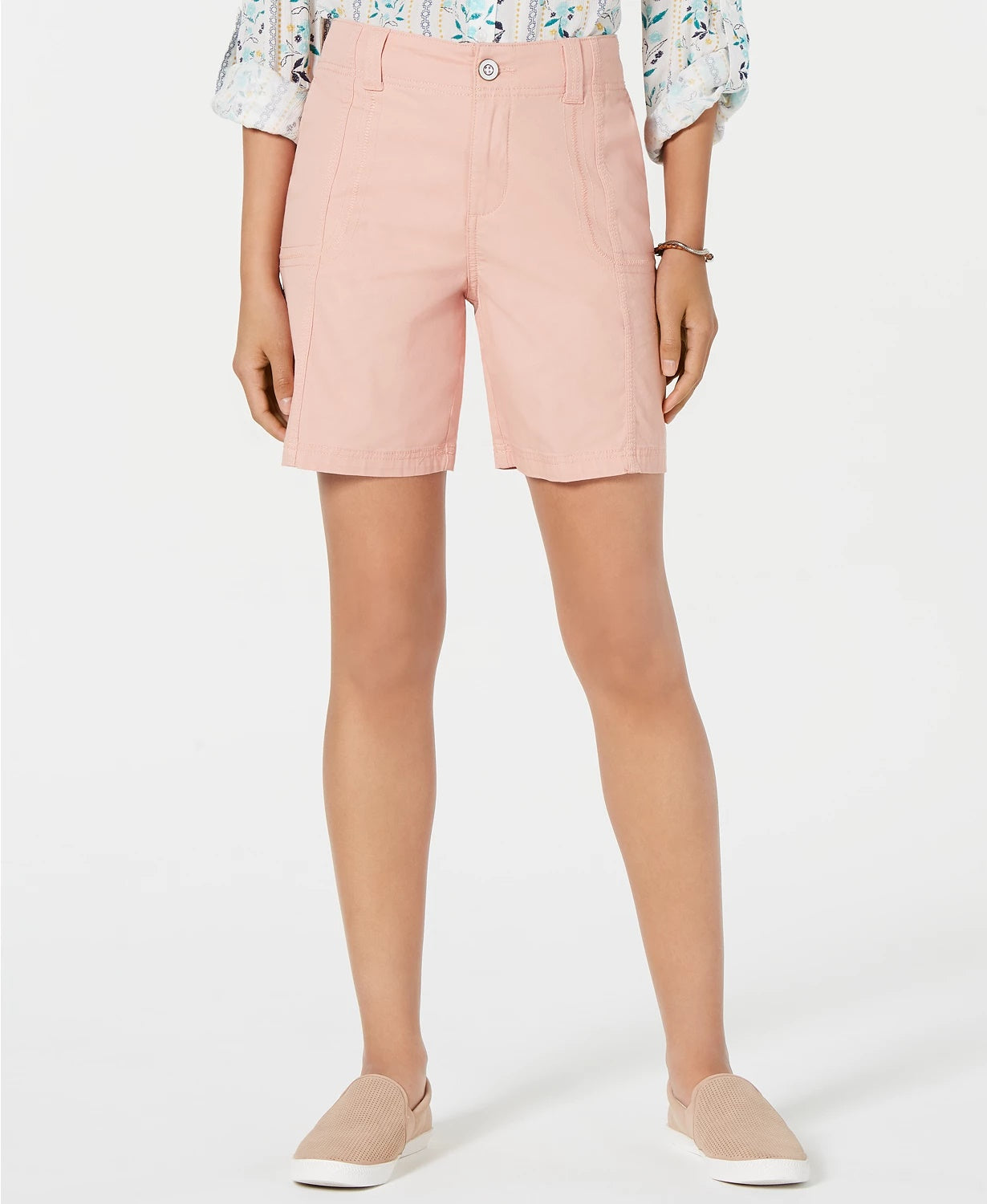 Style & Co Women's Comfort-Waist Cargo Shorts Pink Size 2