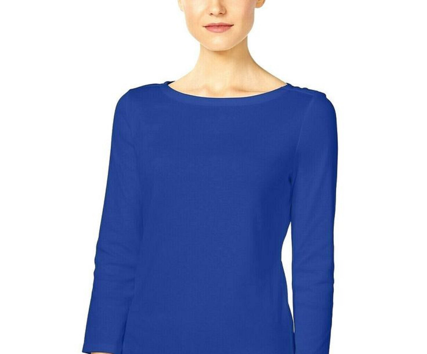 Charter Club Women's Boat-Neck Button-Shoulder Top Dark Blue Size Large