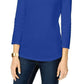 Charter Club Women's Boat-Neck Button-Shoulder Top Dark Blue Size Large