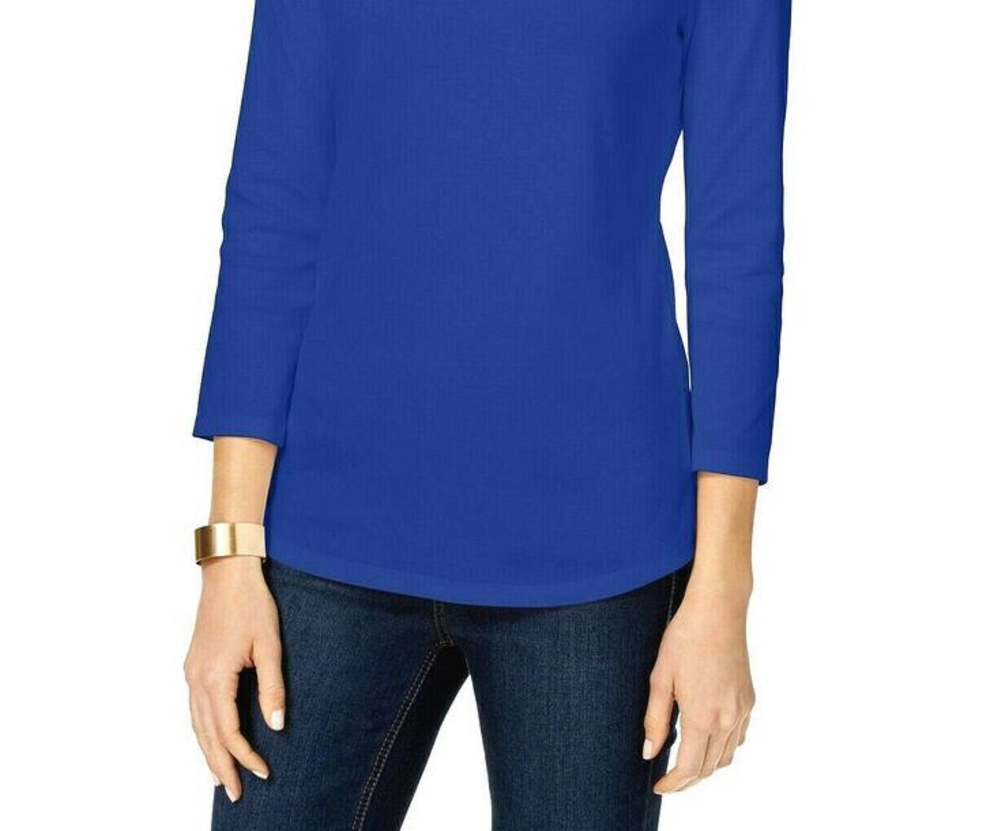Charter Club Women's Boat-Neck Button-Shoulder Top Dark Blue Size Large
