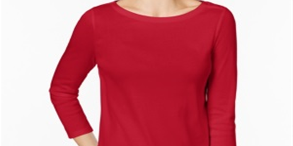 Charter Club Women's Pima Cotton Boat Neck Button Shoulder Top Red Size X-Small