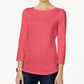 Charter Club Women's Pima Cotton Boat Neck Button Shoulder Top Red Size X-Large
