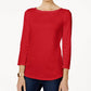 Charter Club Women's Pima Cotton Button-Shoulder Top Red Size Petite Small