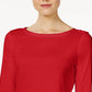 Charter Club Women's Pima Cotton Button-Shoulder Top Red Size Petite Small