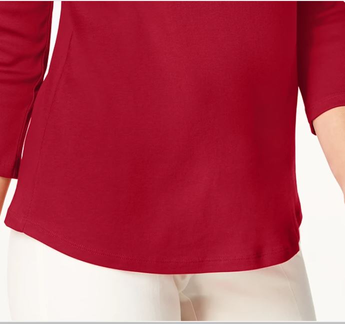 Charter Club Women's Pima Cotton Boat Neck Button Shoulder Top Red Size Small