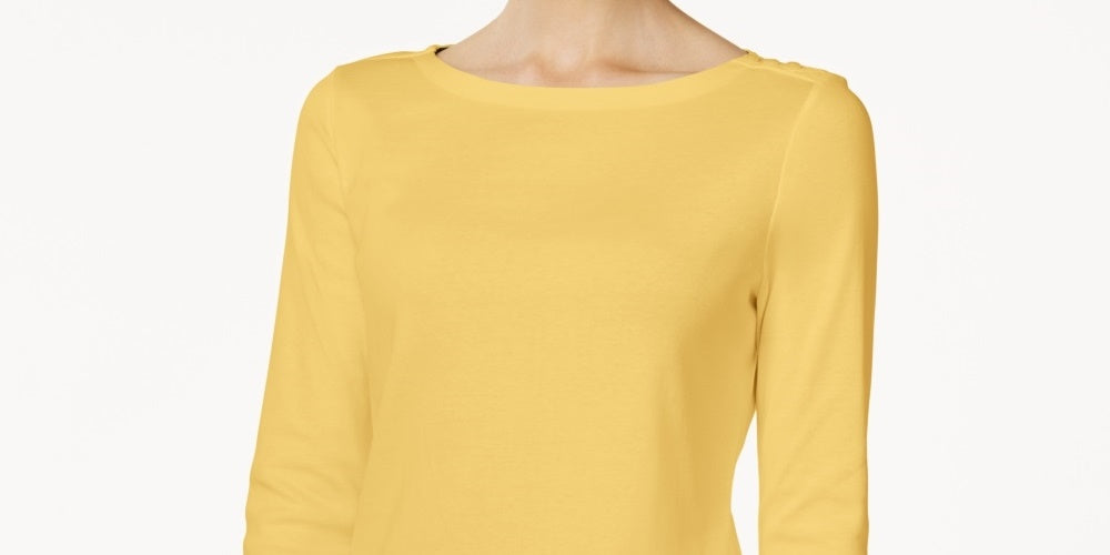 Charter Club Women's Boat Neck Button Shoulder Top Yellow Size Large