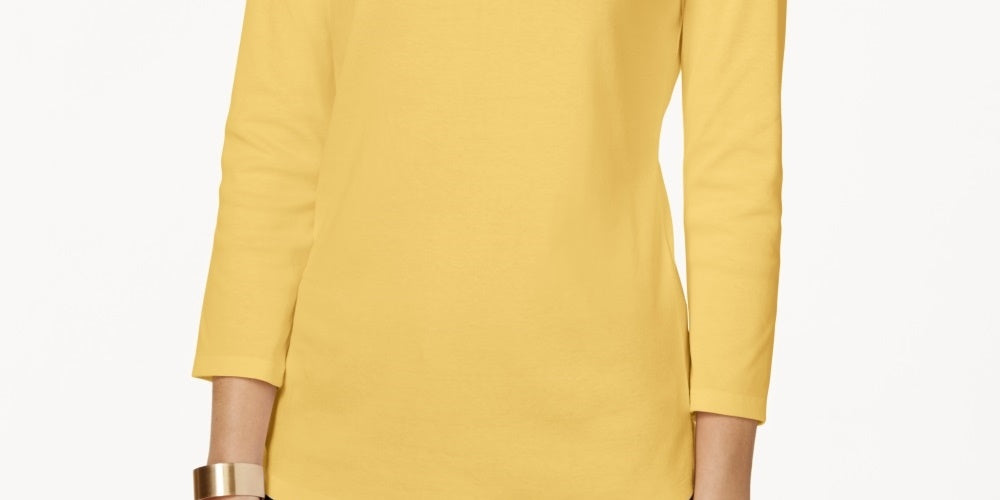 Charter Club Women's Boat Neck Button Shoulder Top Yellow Size Large
