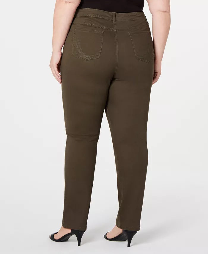 Style & Co Women's Plus Size Tummy-Control Straight-Leg Jeans Green Size Petite Small