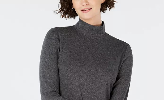 Charter Club Women's Cotton Mock Neck Top Grey Size Medium