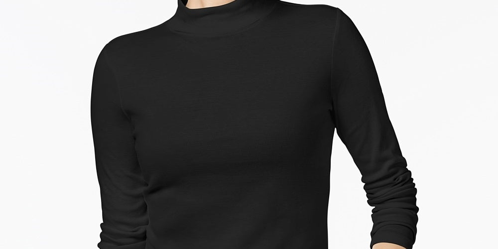 Charter Club Women's Cotton Mock-Neck Top Black Size Small