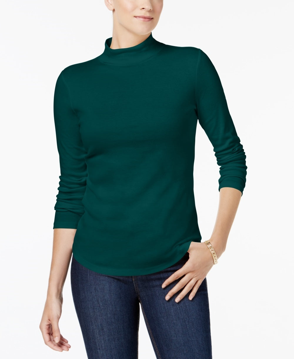 Charter Club Women's New Charter Club Cotton Mock-Neck Top Green Size Medium